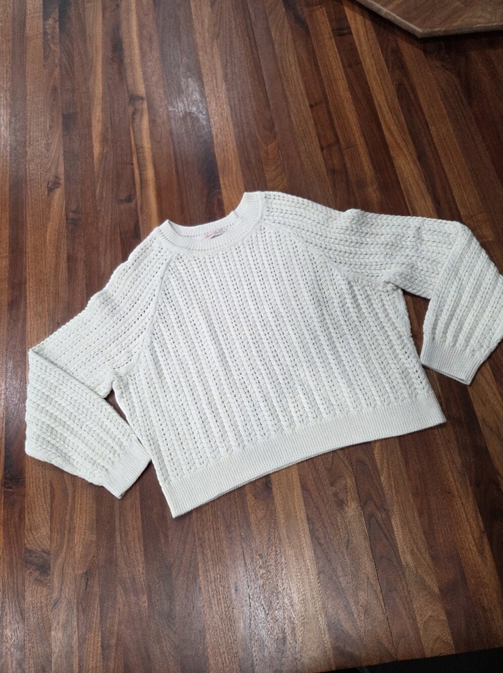 Marine Layer Mina Pointelle Cotton Cream Cable-Knit Crewneck Sweater Size Medium